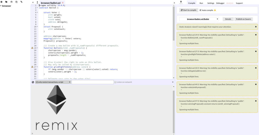 Пример записи смарт-контракта на Remix