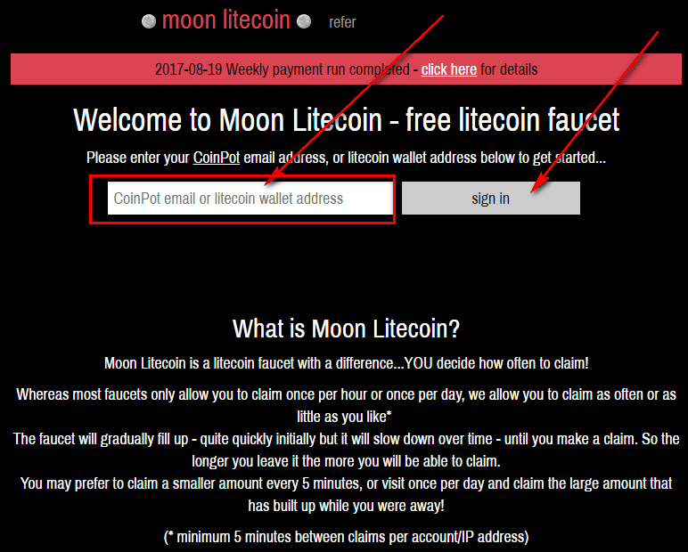 Регистрация на Moon Litecoin