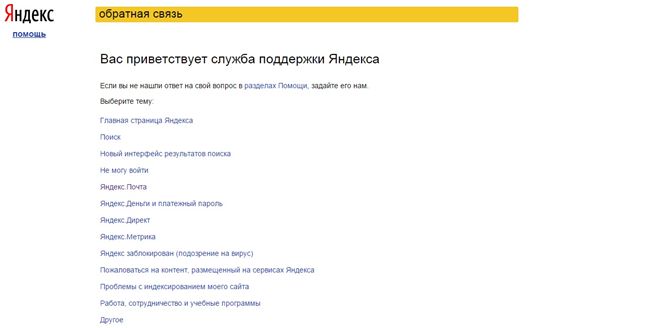 Служба поддержки Яндекс.Деньги